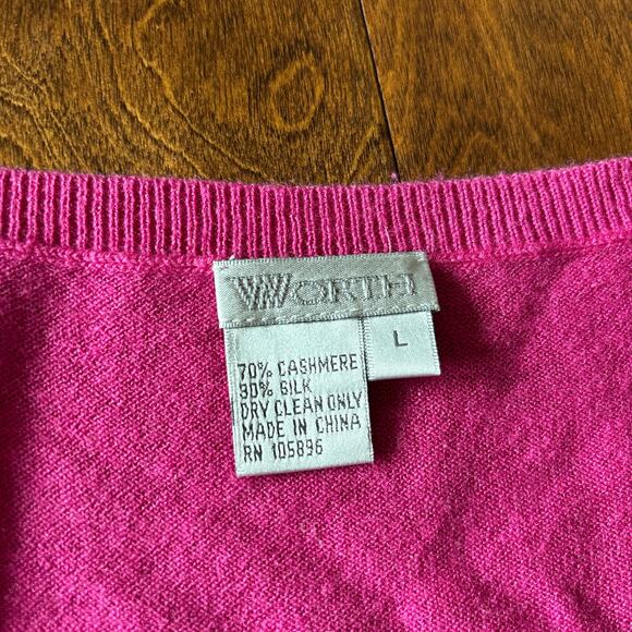 WORTH Women's L Cashmere-Silk Sleeveless Scoop Neck Knit Sweater Vest Pink 90s - Picture 2 of 6